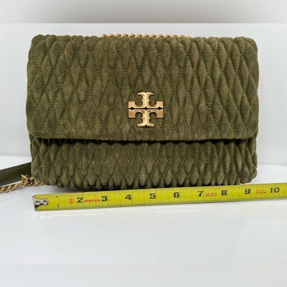 Tory Burch Kira Ruched Small Convertible Shoulder Bag Velvet Green - Picture 11 of 12